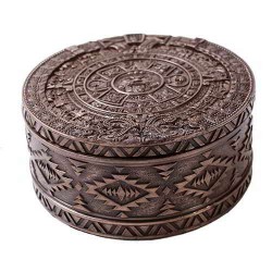 Aztec Bronze Resin Round Trinket Box