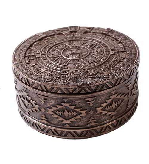 Aztec Bronze Resin Round Trinket Box