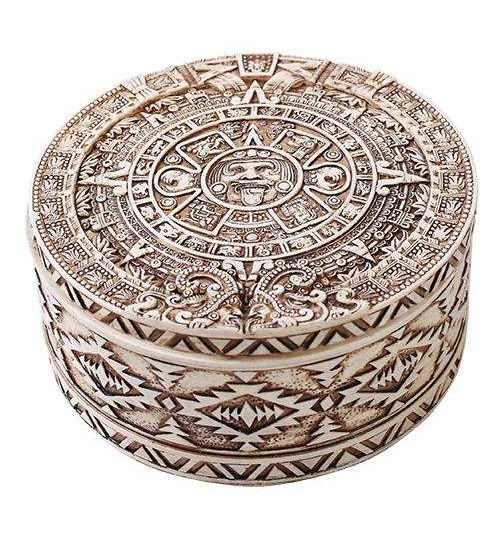 Aztec Bone Resin Round Trinket Box
