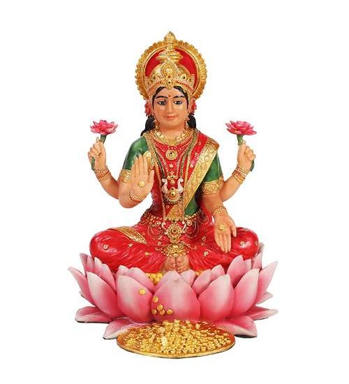 Lakshmi Hindu Goddess Seated on Lotus Statue