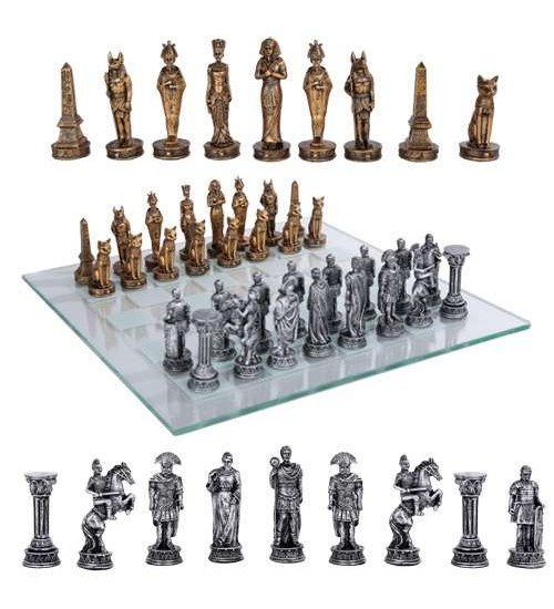 Egypt Vs Rome Chess Set with Glass Board