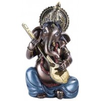 Ganesha with Lute Small Bronze Resin Statue