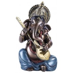 Ganesha with Lute Small Bronze Resin Statue