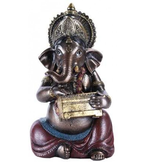 Ganesha with Treasure Chest Small Bronze Resin Statue