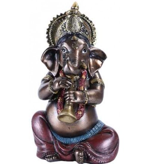 Ganesha with Horn Small Bronze Resin Statue