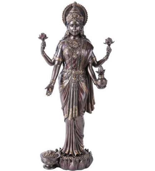 Lakshmi Hindu Goddess of Luck and Wealth Bronze Resin Statue
