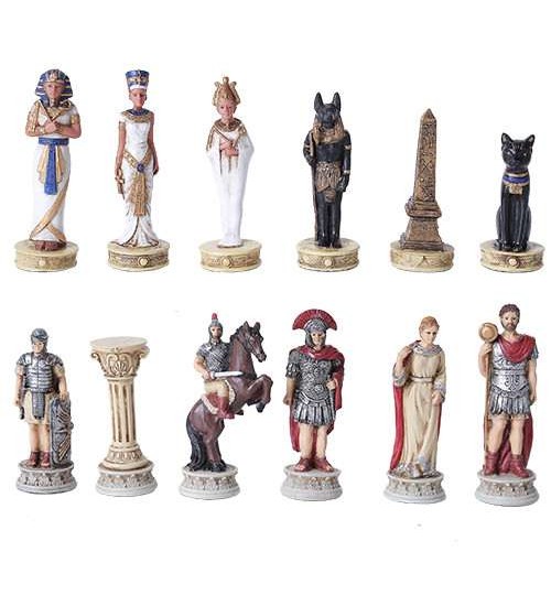 Romans vs Egyptians Chess Set with Glass Board