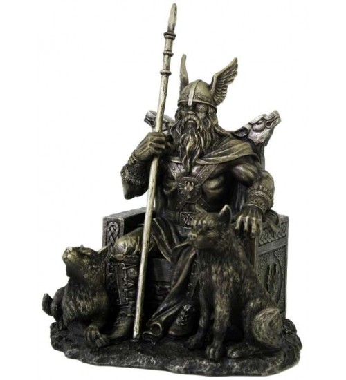 Odin the All-Father Norse God with Wolves Statue