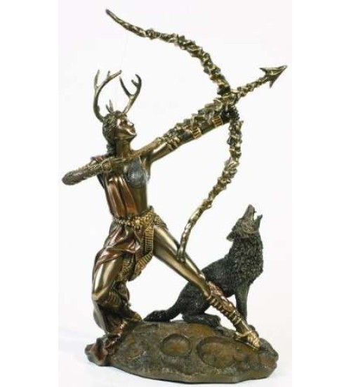Diana Artemis Greek Goddess of the Hunt Statue with Wolf