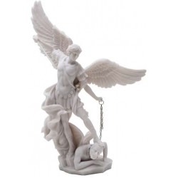 Archangel St Michael Slaying Evil 13 Inch White Statue