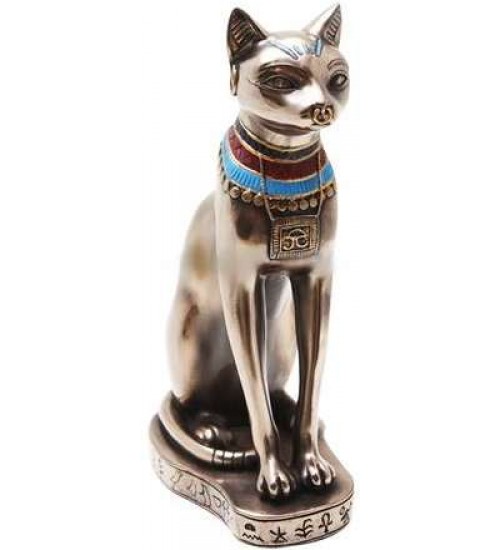 Bastet Bronze Cat Statue with Collar