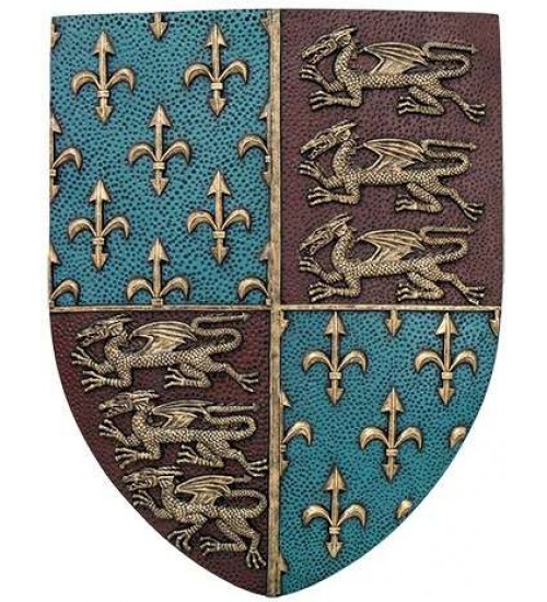 Fleur de Lis and Lions Medievel Knights Shield Plaque