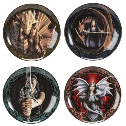 Warrior Maiden Dragons Art Desert Plate Set of 4