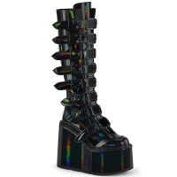 Swing Buckled Black Hologram Womens Platform Boots