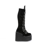 Black Velvet Swing Buckled Womens Platform Boots