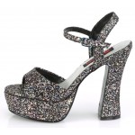 Dolly Black Glitter Platform Chunky Heel Sandal