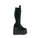 Emerald Green Velvet Swing Buckled Womens Platform Boots