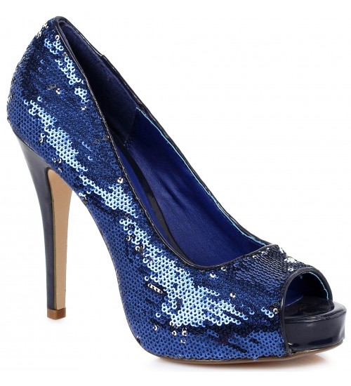 Royal Blue Flamingo Sequin Peep Toe Pumps