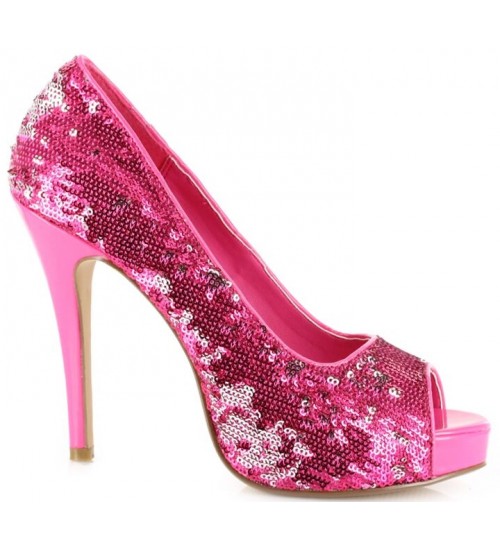 Hot Pink Flamingo Sequin Peep Toe Pumps