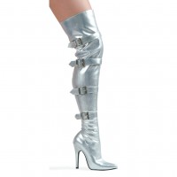 Buckle Up Silver Thigh High 5 Inch Heel Boot