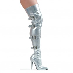 Buckle Up Silver Thigh High 5 Inch Heel Boot