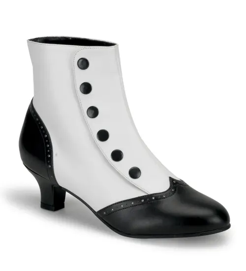 Flora Womens Black and White Spats Victorian Ankle Boots