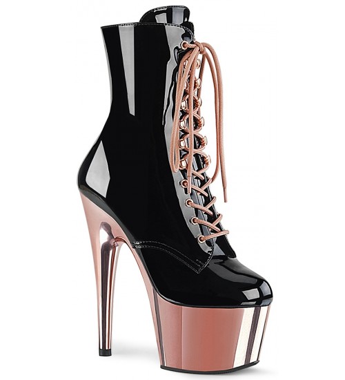 Rose Gold Platform Adore Black Granny Ankle Boots