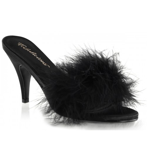 Amour Black Maribou Trimmed Slipper