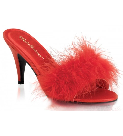 Amour Red Maribou Trimmed Slipper