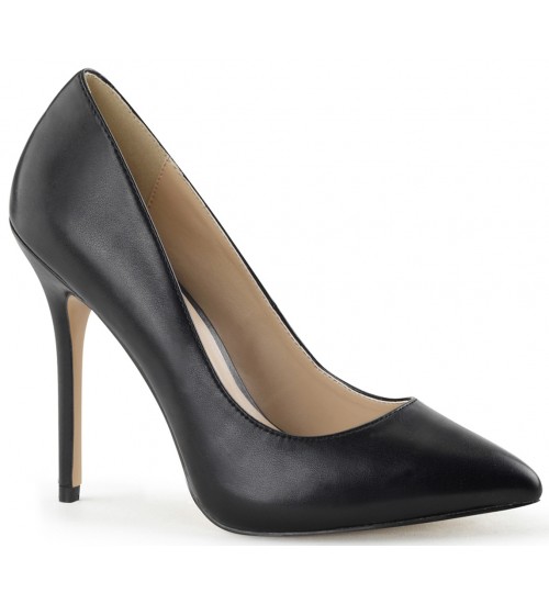 Amuse Black Faux Leather 5 Inch High Heel Pump