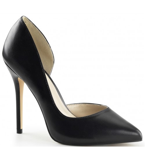 Amuse Black Faux Leather 5 Inch High Open Side Pump