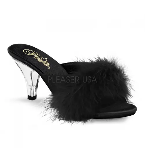 Belle Black Maribou Satin Slipper