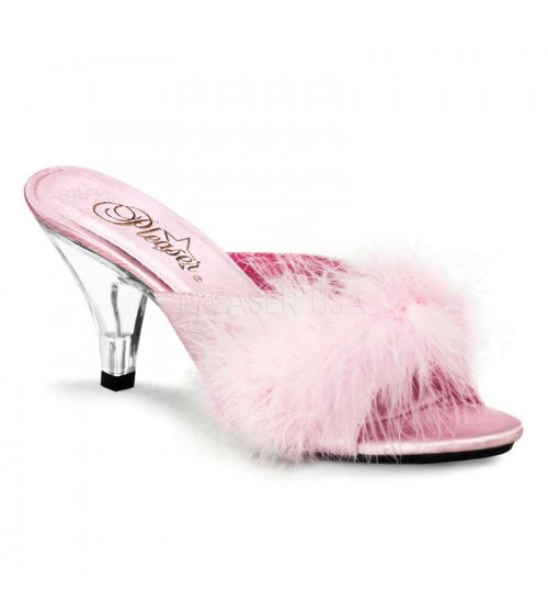 Belle Baby Pink Maribou Satin Slipper