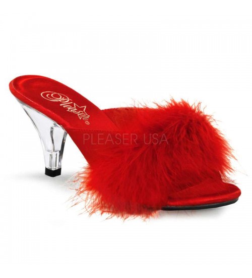 Belle Red Maribou Satin Slipper