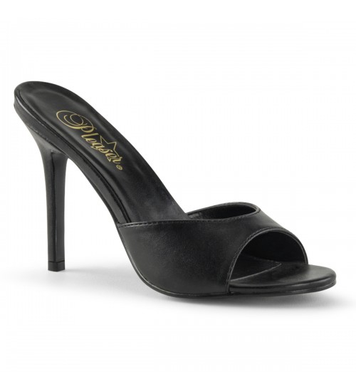 Classique Black Faux Leather 4 Inch Mule