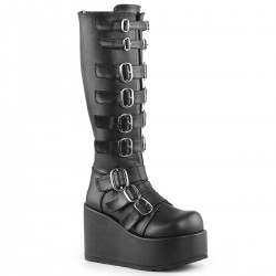 Buckled Concord Wedge Platform Black Boots