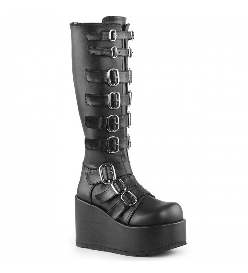 Buckled Concord Wedge Platform Black Boots