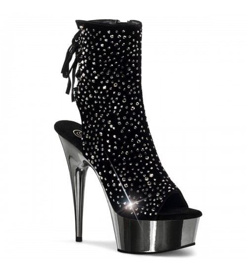 Black and Pewter Delight Velvet Rhinestoned Boots