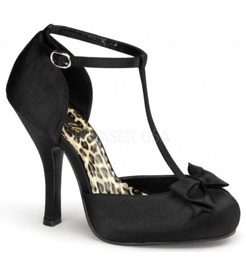 Black Satin T-Strap Cutie Pie Pump