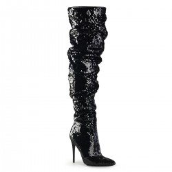 Courtly Black Sequin Thigh High Slouch Boot