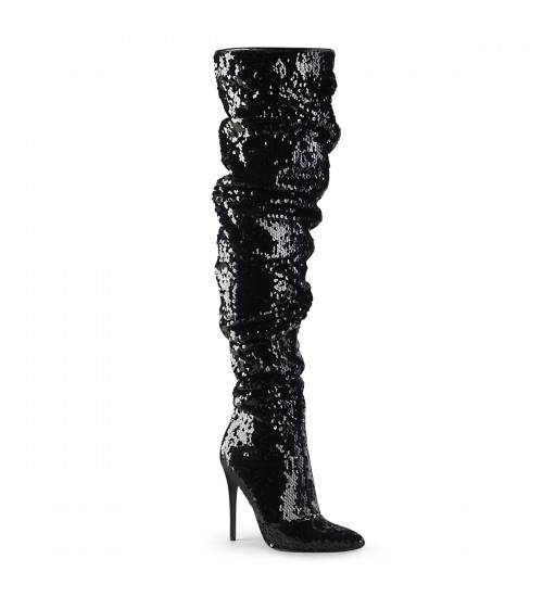 Courtly Black Sequin Thigh High Slouch Boot