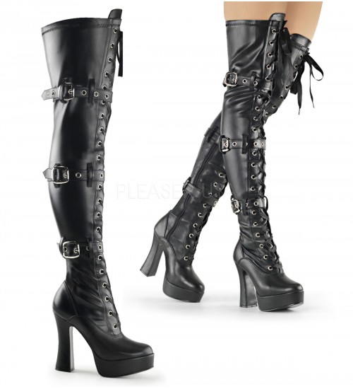 Electra Black Buckled Thigh High Platform Boots