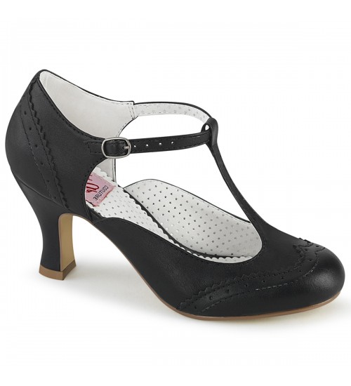 Flapper Black Kitten Heel T-Strap Pump