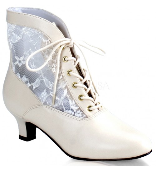 Victorian Dame Ivory Ankle Boots