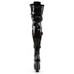 Electra Black Patent Buckled Thigh High Platform Boots