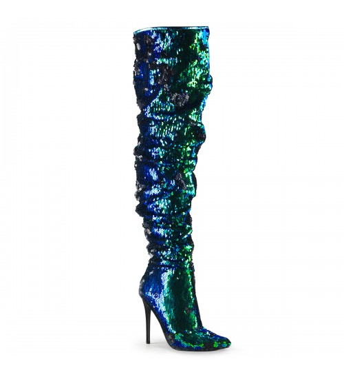 Courtly Green Sequin Thigh High Slouch Boot