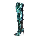 Courtly Green Sequin Thigh High Slouch Boot