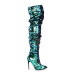 Courtly Green Sequin Thigh High Slouch Boot