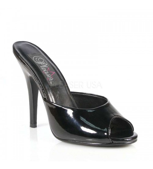 Black Patent High Heel Peep Toe Slide