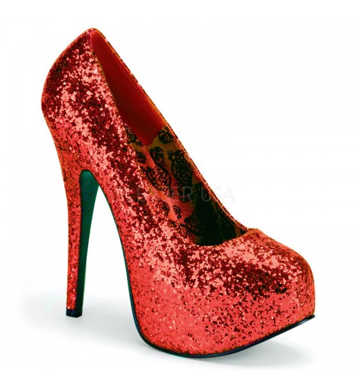 Teeze Red Wide Width Glitter Platform Pump